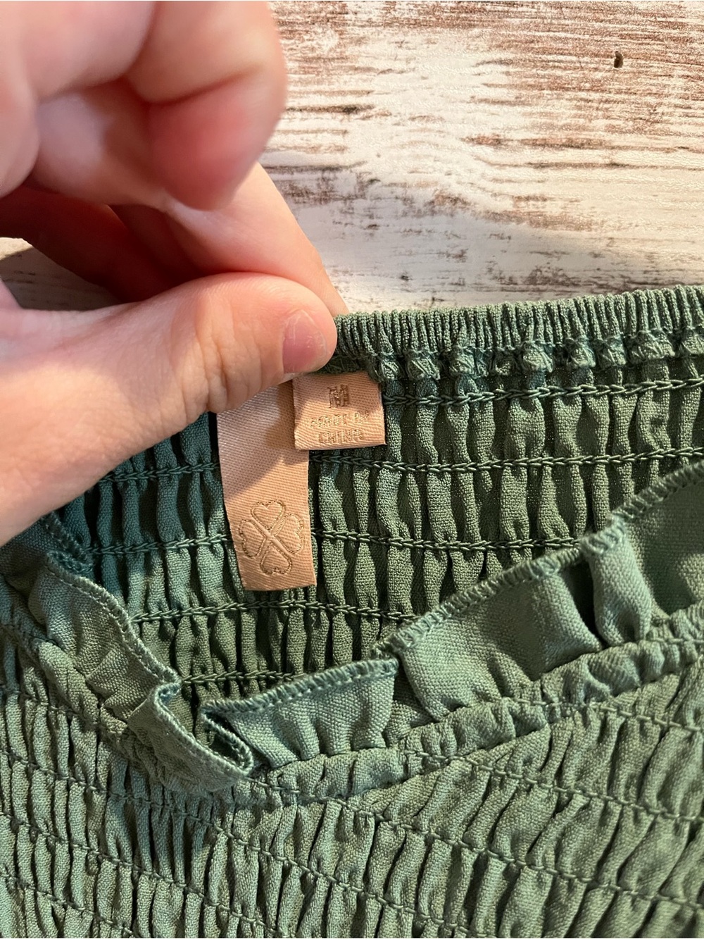 Olive Green Smocked Midi Dress with Puff Sleeves - Picture 2 of 2